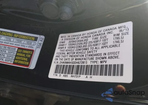 2013 Honda Cr-V Ex from USA, damaged, VIN 2HKRM4H50DH672815